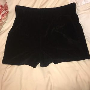 Black velvet high waisted shorts